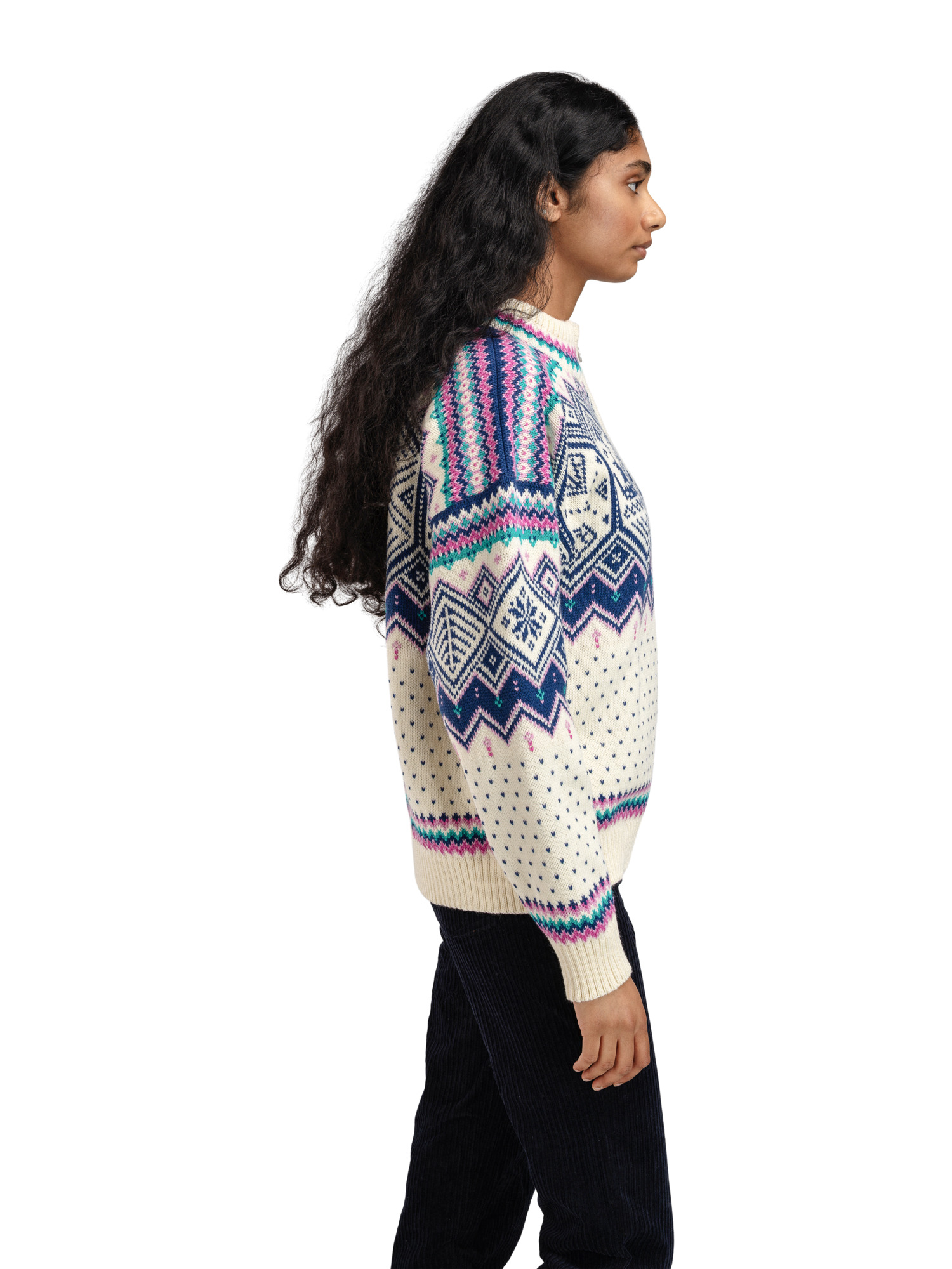 2025 Trondheim Women's Wool Sweater Offwhite  Indigo  Orchid