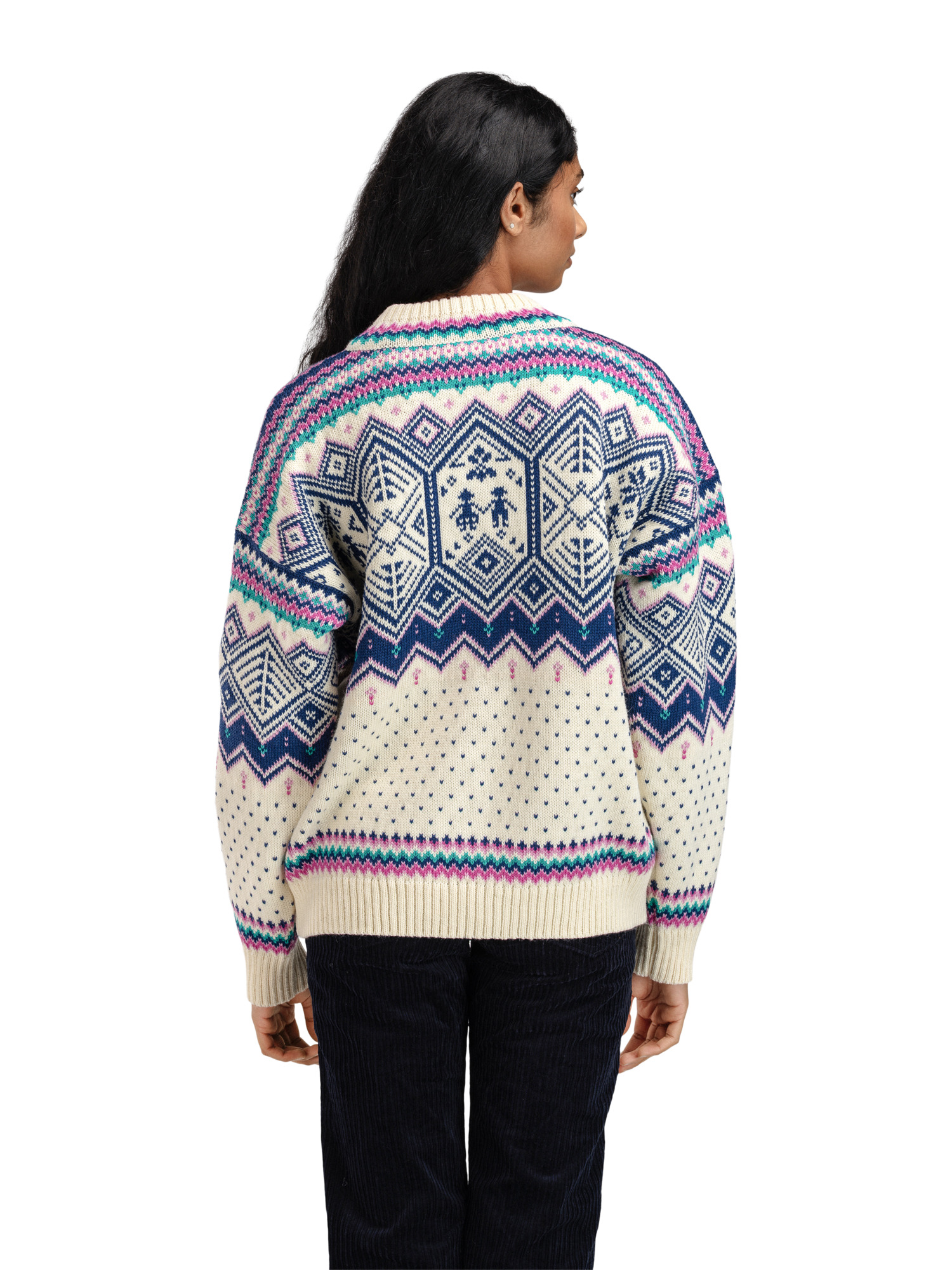 2025 Trondheim Women's Wool Sweater Offwhite  Indigo  Orchid