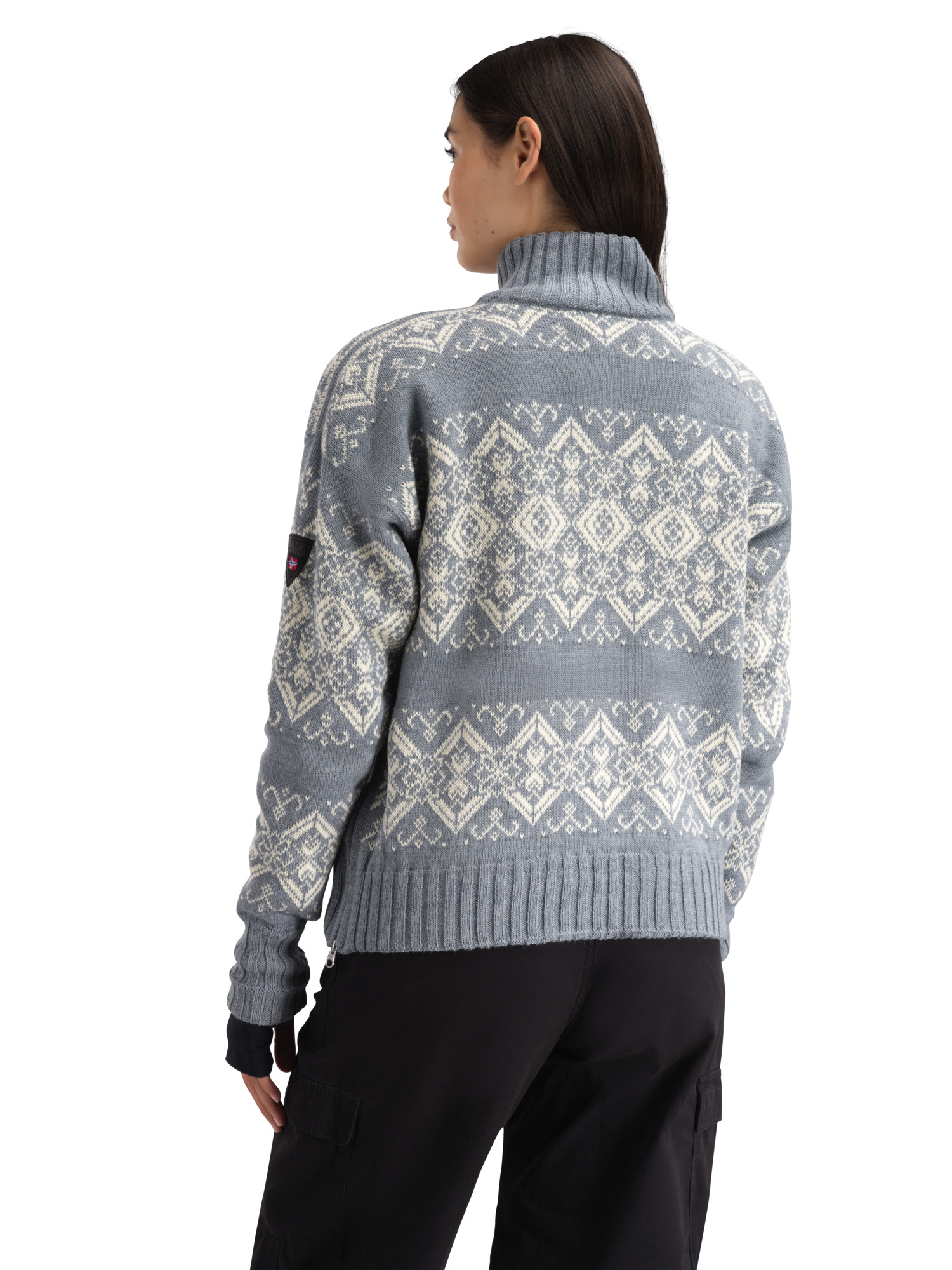 Roset Windproof Women’s Sweater - Norwegian Wool Mid Blue Offwhite