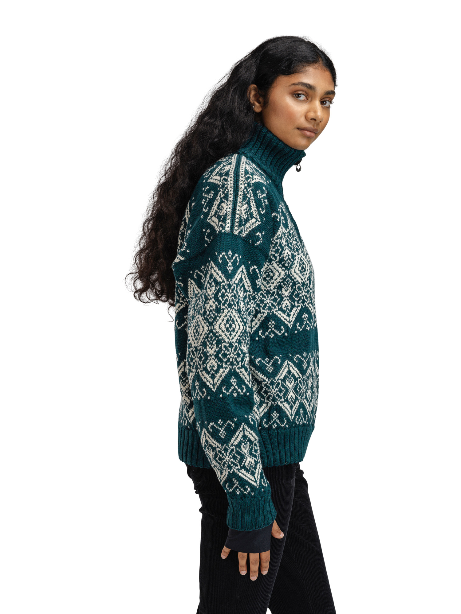 Roset Windproof Women’s Sweater - Norwegian Wool Pinegreen Offwhite